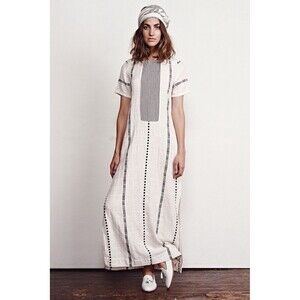 Ace & Jig The Maya Tunic Dress Cotton Maxi Striped Ivory Black Sz S Boho Resort